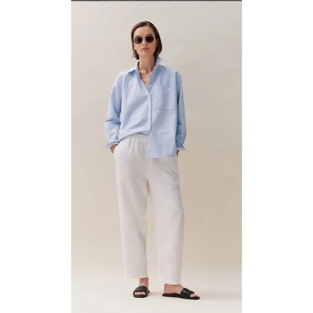 QUINCE 100% European White Linen Pull On Pants Pockets Size XL NEW Ankle Length